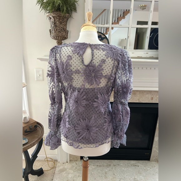 Anthro/Eva Franco Lace Floral Purple Polka Dot Sheer Top - Picture 7 of 9
